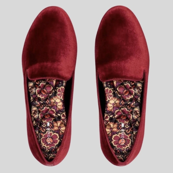 Birdies Shoes - Birdies The Starling Crimson Velvet Flat Women's 7.5